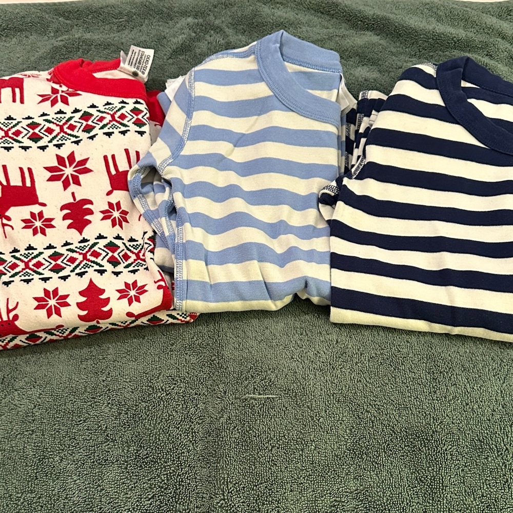 Hanna Andersson Kids Pj’s long sleeve top w pants Red, Blue, and Navy Stripes